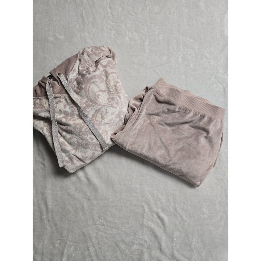 SIMPLY VERA Vera Wang Women's Hooded Soft Velour Intimates Pagama Set Pink Sz XL